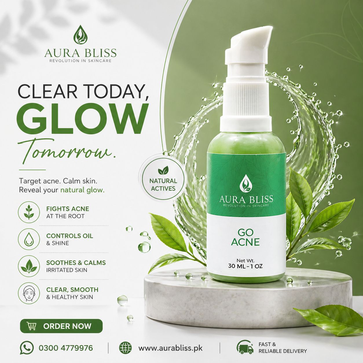 Acne Clear Serum bottle by AuraBliss Pakistan — clears pores and reduces breakouts