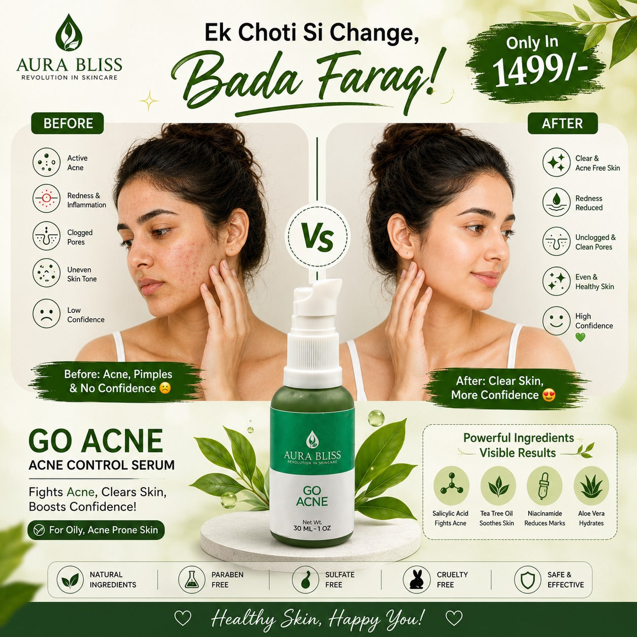 AuraBliss Acne Clear Serum with Salicylic Acid and Niacinamide for blemish-prone skin