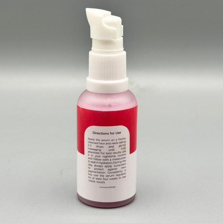 Small bottle with a pump dispenser on a gray background